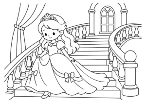 階段をおりるプリンセスの塗り絵