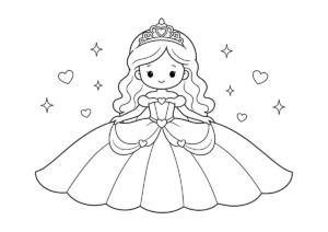 大きなドレスのプリンセスの塗り絵