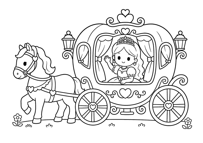 馬車に乗るプリンセスの塗り絵