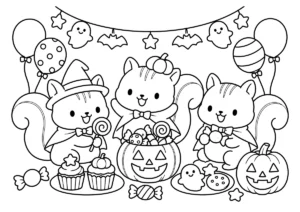 りすのハロウィンパーティーの塗り絵