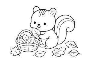 落ち葉を集めるリスの塗り絵