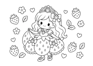いちごドレスのプリンセスの塗り絵