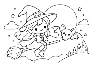 コウモリと魔女の塗り絵