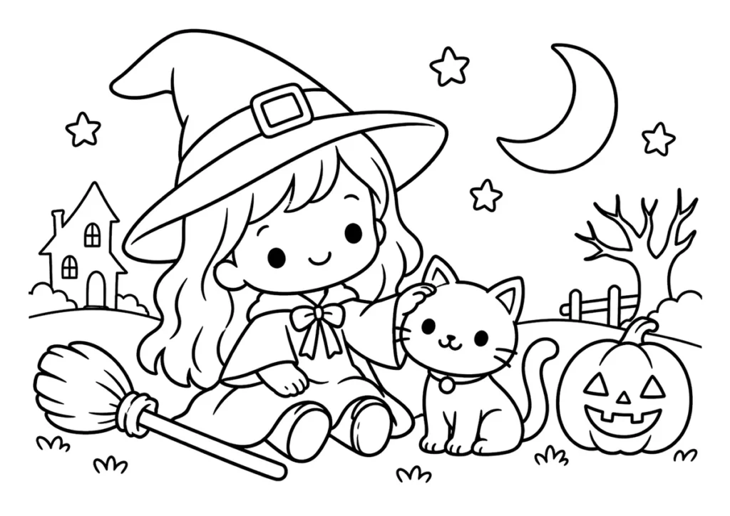 黒猫と魔女の塗り絵