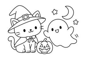 ハロウィン猫とおばけの塗り絵