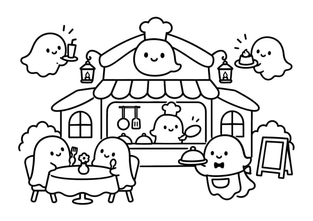 おばけのレストランの塗り絵