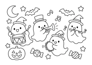 おばけのハロウィン音楽隊の塗り絵