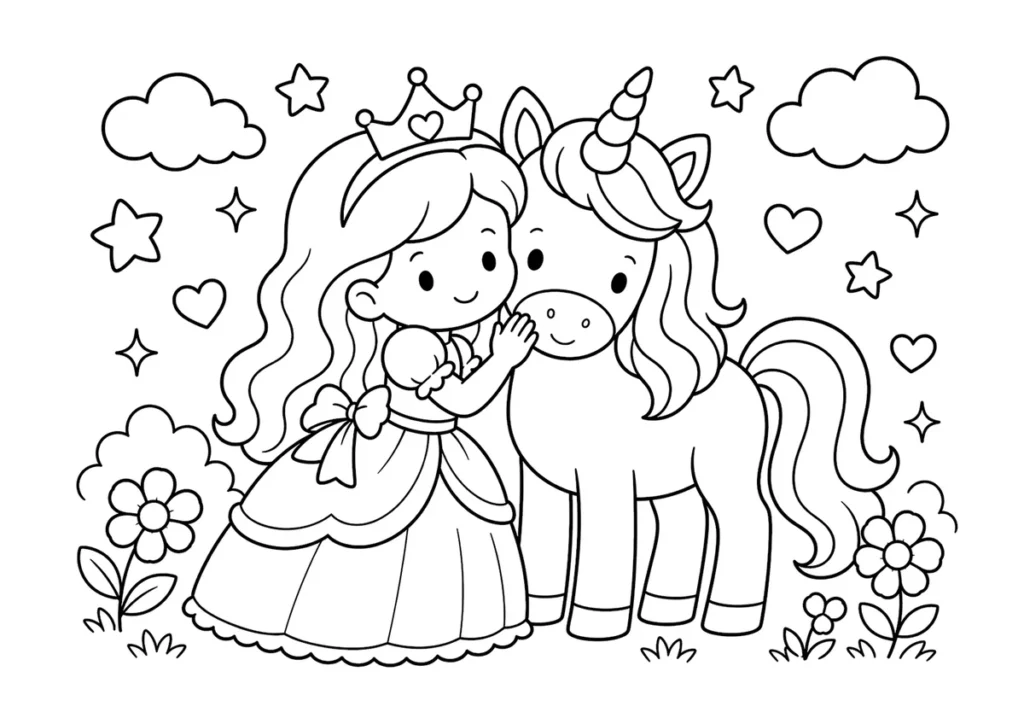 ユニコーンとプリンセスの塗り絵