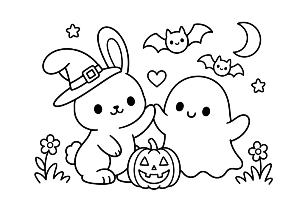 うさぎとおばけの塗り絵