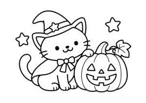 ハロウィン猫とジャックオーランタンの塗り絵