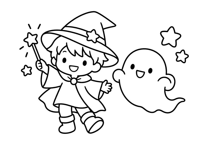 魔法使いとおばけの塗り絵