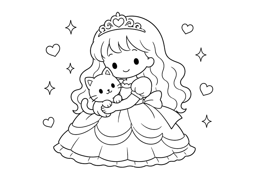 猫とプリンセスの塗り絵