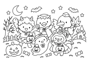 妖怪たちのハロウィンの塗り絵