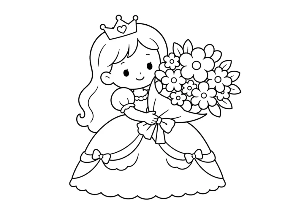 花束とプリンセスの塗り絵