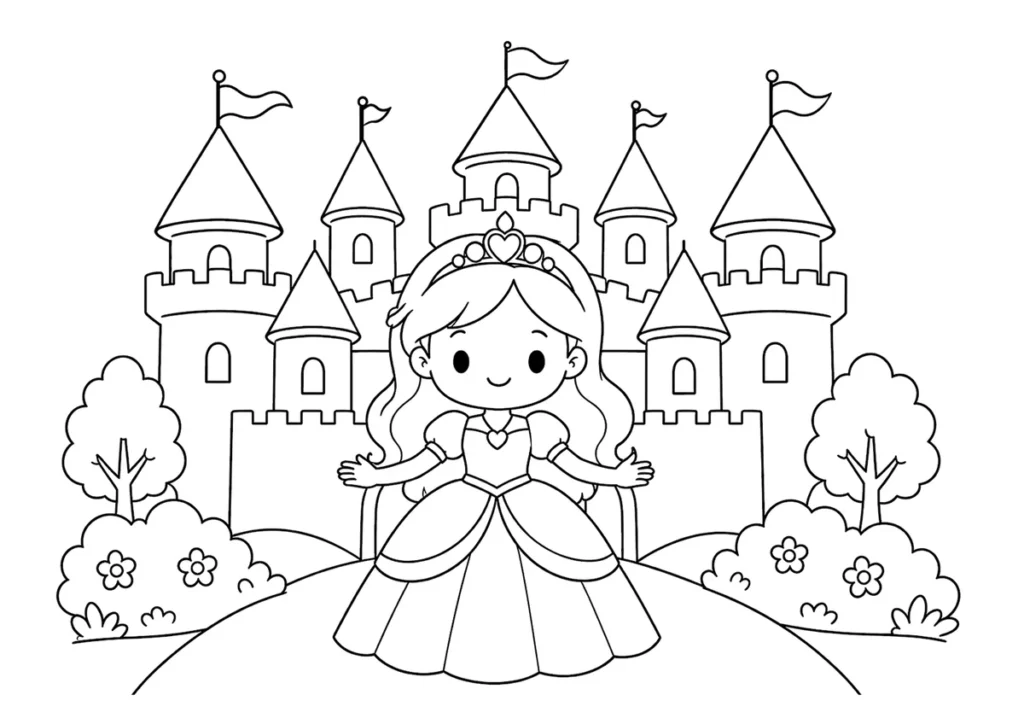 お城とプリンセスの塗り絵
