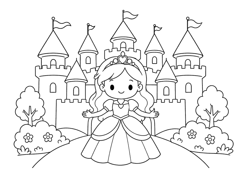 お城とプリンセスの塗り絵