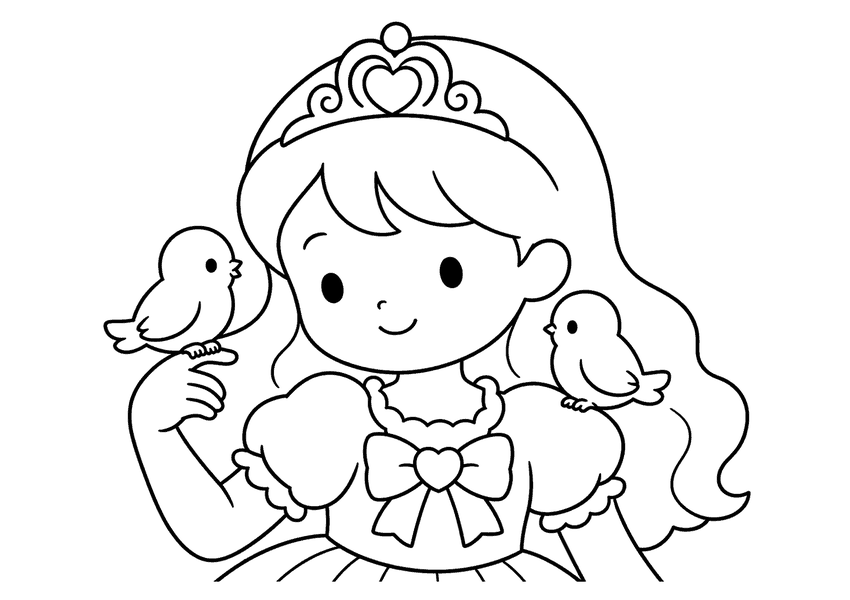 小鳥とプリンセスの塗り絵
