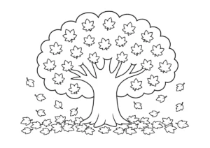 紅葉した大きな木の塗り絵