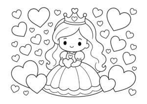 ハートのプリンセスの塗り絵