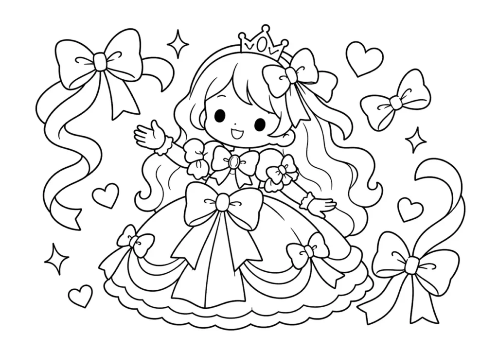 リボンのプリンセスの塗り絵
