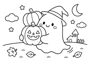 かぼちゃを運ぶおばけの塗り絵