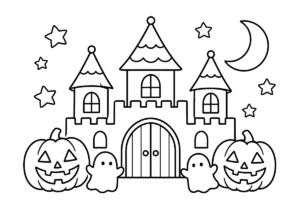 ハロウィンのお城の塗り絵