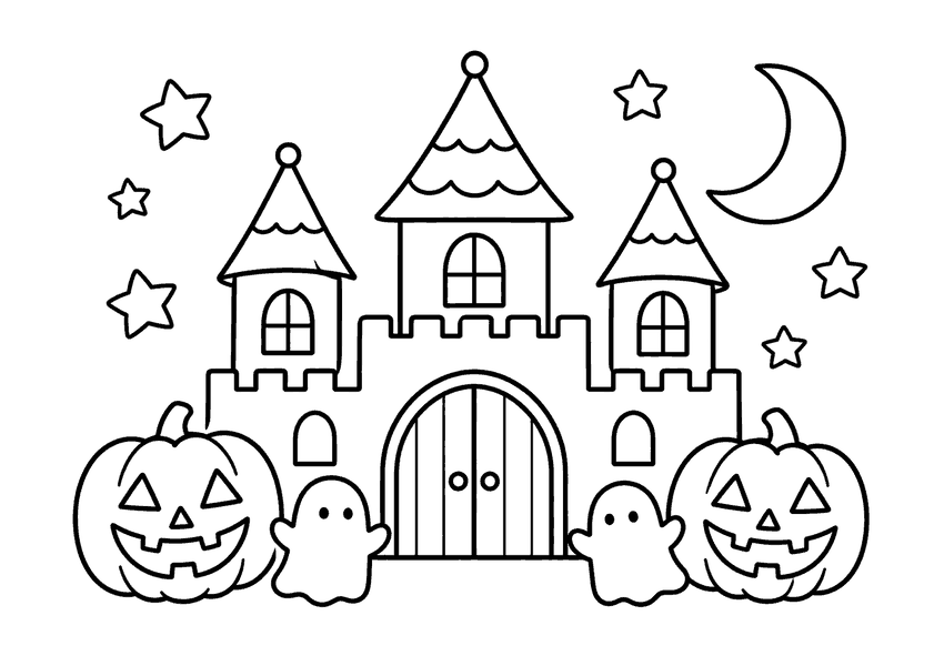 ハロウィンのお城の塗り絵