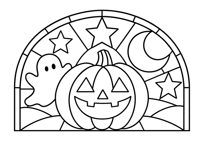 ハロウィンステンドグラスの塗り絵
