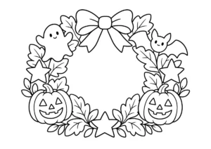 ハロウィンリースの塗り絵