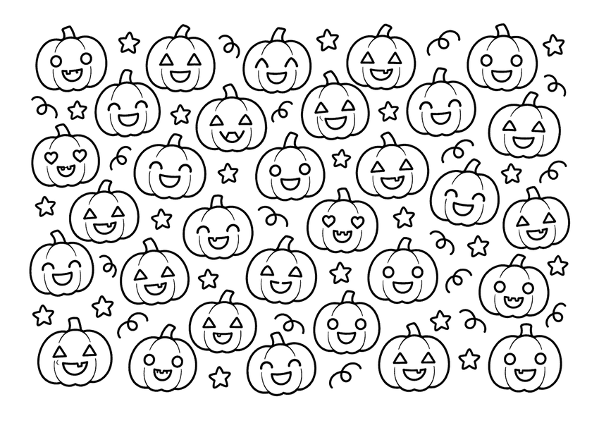 小さなジャックオーランタンがいっぱいの塗り絵